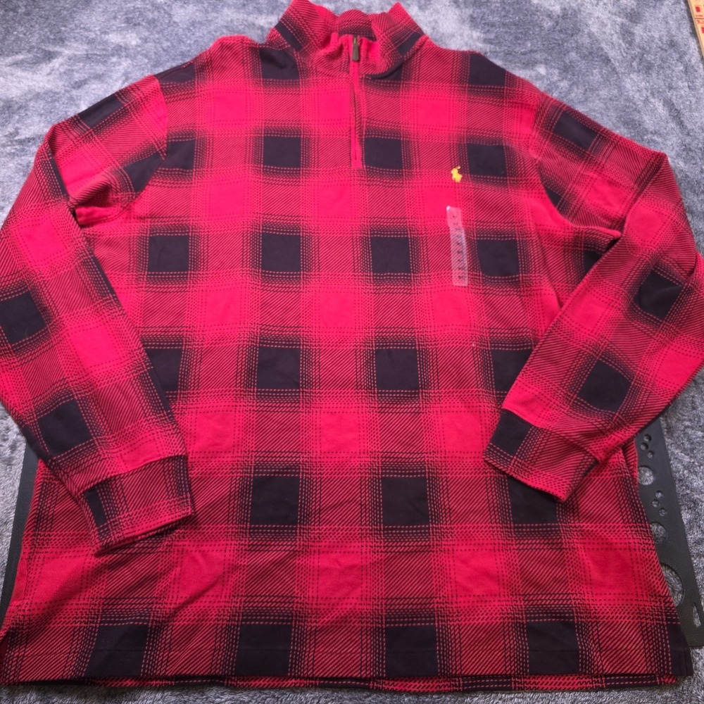 Polo Ralph Lauren Buffalo Check Estate Rib Pullover 1/4‎ Zip Mens XLT Sweater